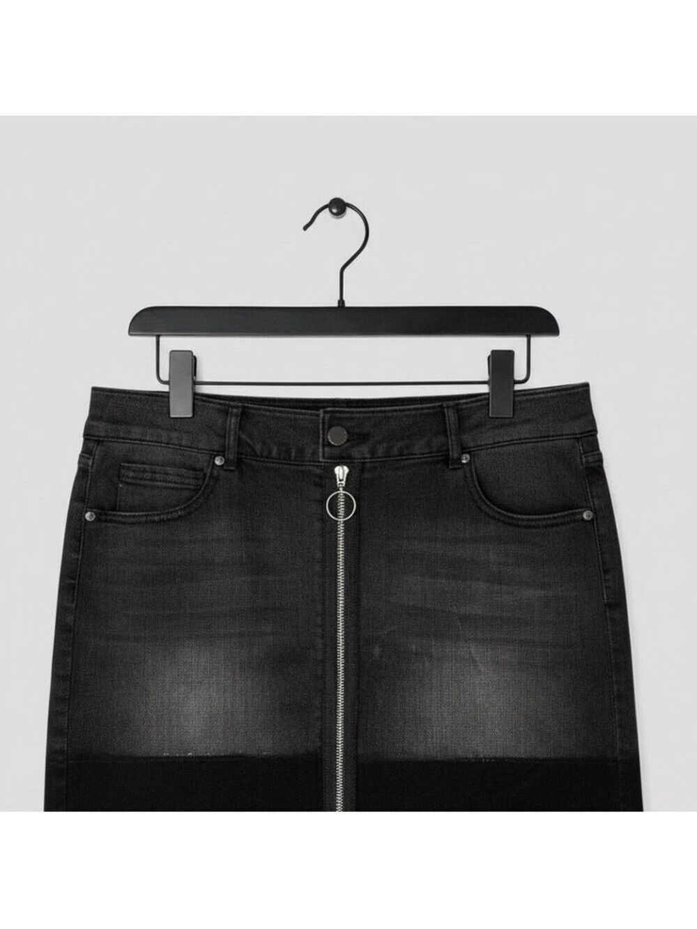 90s Black Mini Skirt O-Ring Metal Zip Denim M Whimsigoth Cyber Y2K Alt Grunge - Picture 3 of 11
